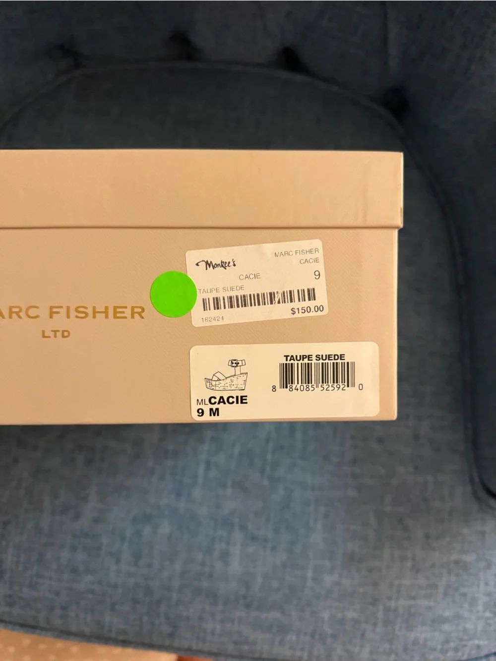 Marc Fisher Tan Suede Crisscross Block Heel Sandals with box